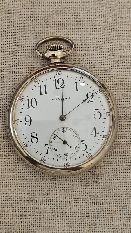 1908 WALTHAM 10K GOLD FILLED 17J PRESIDENTIAL FLAG SEAL DESIGN POCKET WATCH