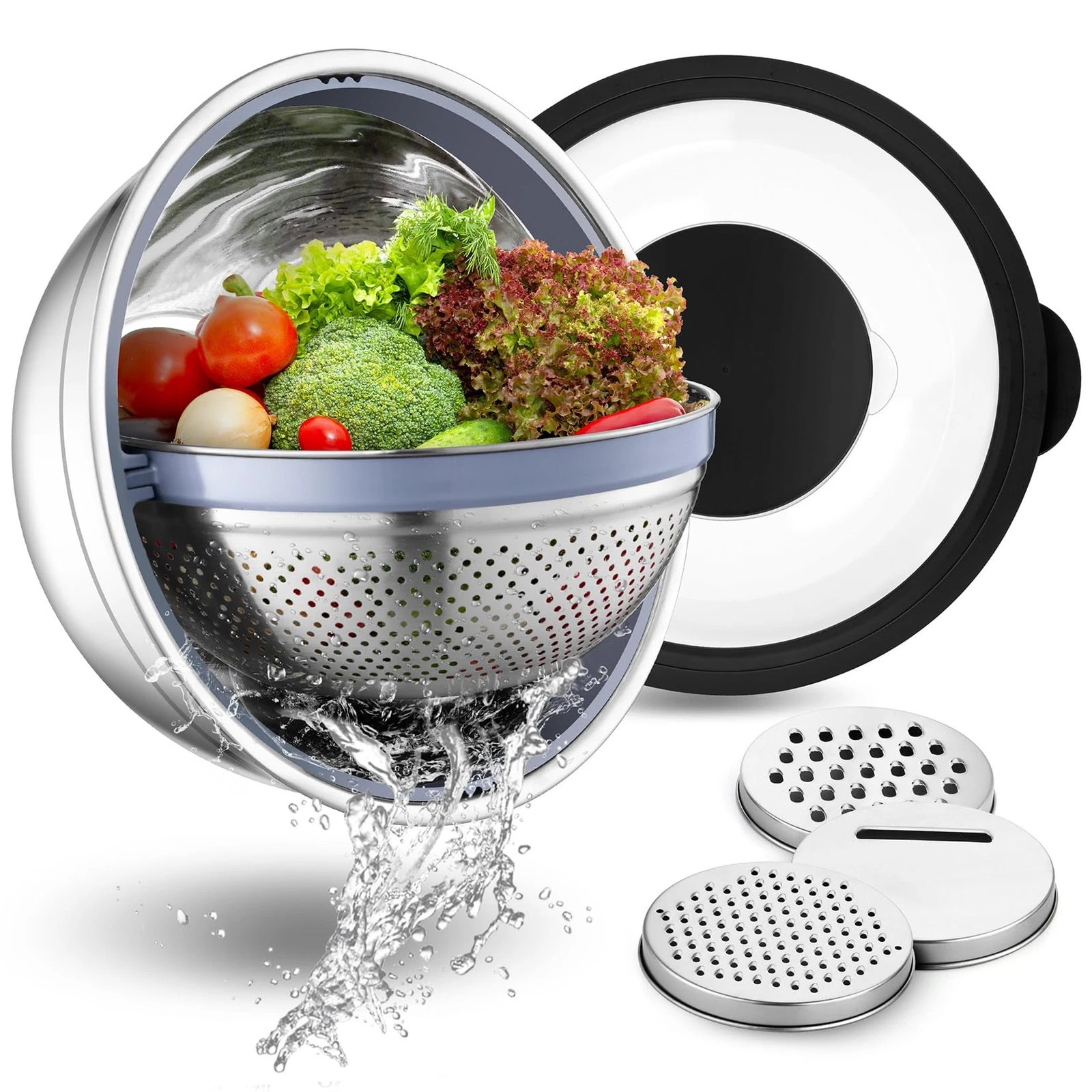 4-In-1 Stainless Steel Colander with Bowl Set, Rotatable Strainers for Kitche...