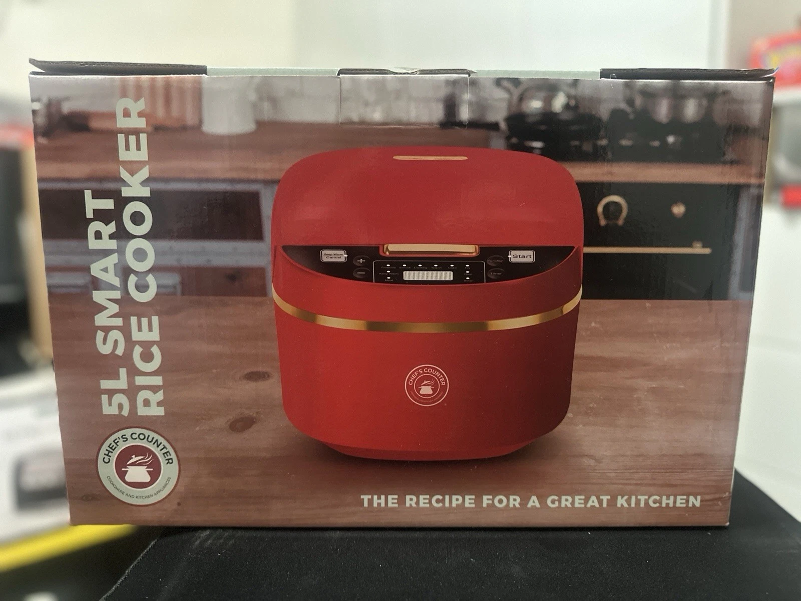 New In Box Chef's Counter 5L Smart Rice Cooker Electric Steam Red Gold Model