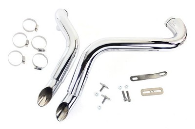 Straight Down Drag Pipe Set Chrome with Heat Shields fits Harley Davidson V-Twin