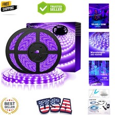 65.6ft LED Black Light Strip, 1200 Units Lamp Beads, 12V Flexible Blacklight ...