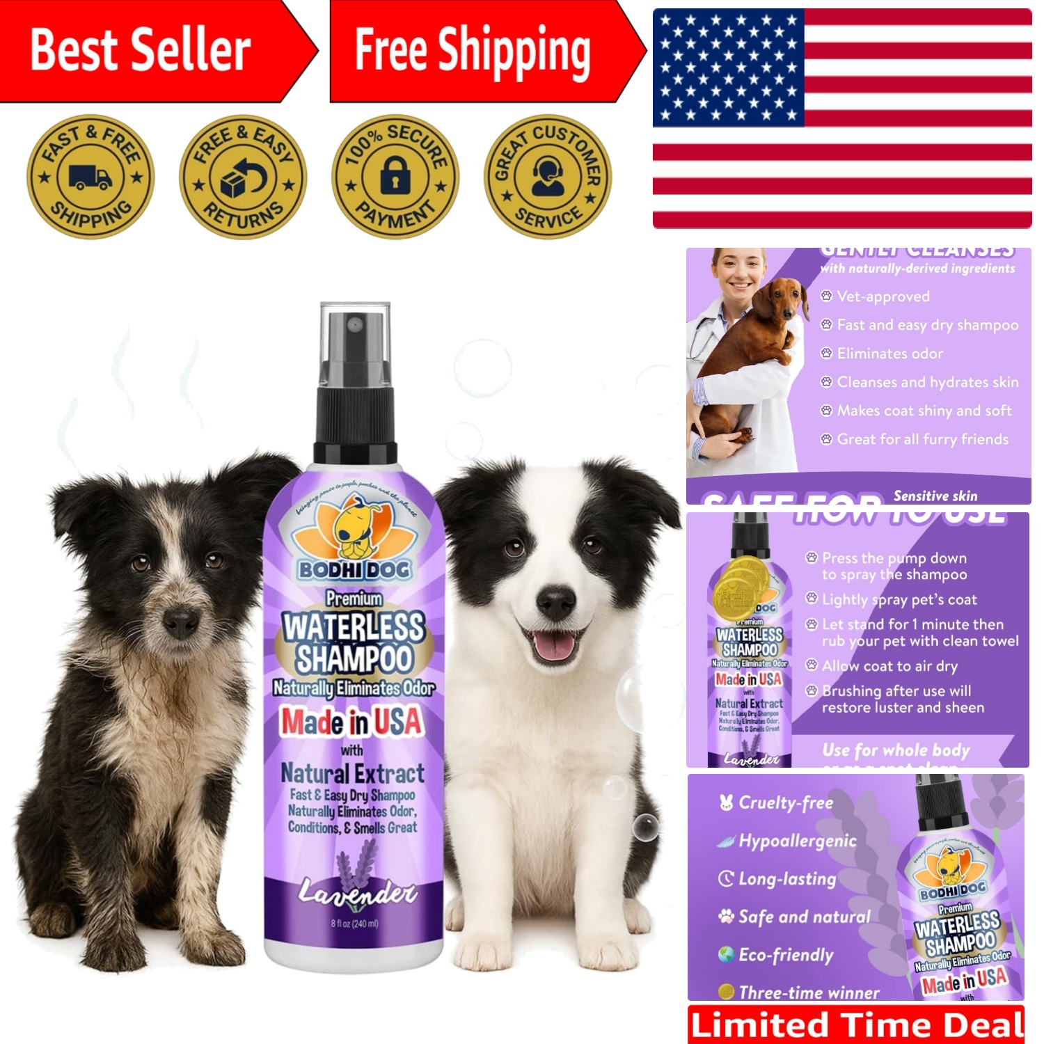 Natural 8oz Waterless Pet Shampoo - Hypoallergenic & Safe fo