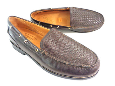 SPERRY Gold Cup Mens 12M Brown Crosshatch Smooth Leather Loafers Vibram Shoes