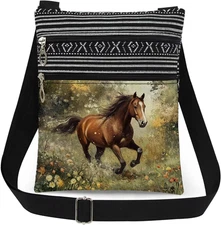 Horse Print Crossbody Bag Floral Horse Print Purse Adjustable Unisex Messenge...