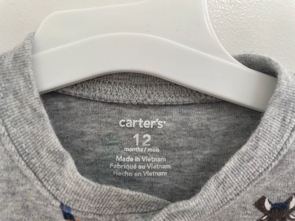 Carter's Baby Boys Colorful Animal Letters Henley Long Sleeve Bodysuit Gray 12M - Image 2 of 4