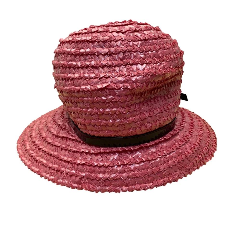 Sombrero de Paja Rosa Beresford Para Mujer Tejido Ala Ancha Iglesia Cloche Estilo Banda Negra T Foto 3 de 4