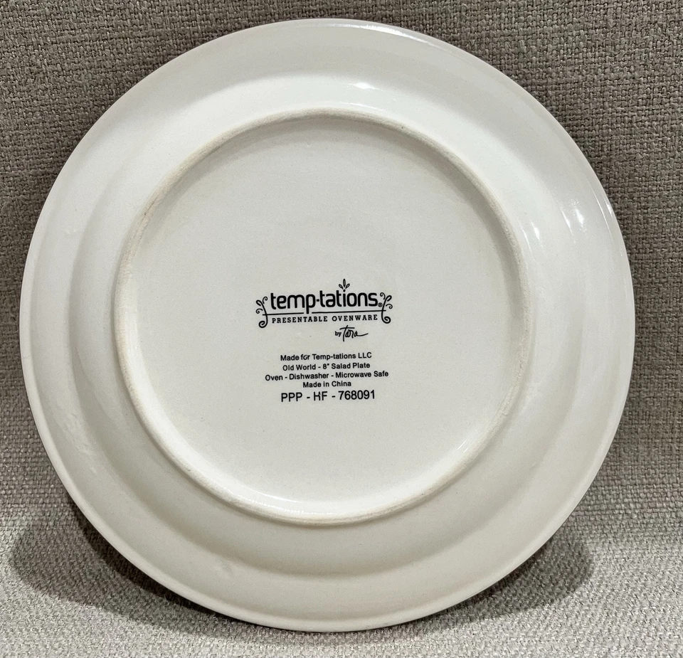 Old World Cranberry Temp-Tations SALAD PLATES by Tara-Floral - Set of 8 - Image 3 of 4