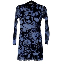 Nasty Gal Blue Black Sheer Y2K Bodycon Mini Dress Womens 6 Baddie Butterfly Goth