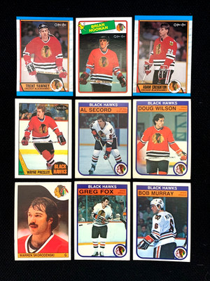 1980's O-Pee-Chee CHICAGO BLACKHAWKS LOT OF 9 - PRESLEY RC, YAWNEY RC, SECORD