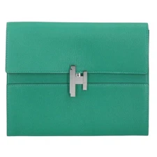 Hermes Cinetic Chevre Clutch Bag Green Silver Used BNIB Accessories From Japan