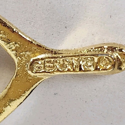 Broche porte-bonheur vintage créateur Gerry's émail vert 4 feuilles trèfle os à vœu - Photo 5/5