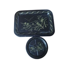 Vintage Metal Toleware Snack Trays/Tip Trays and Coasters