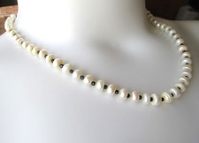 Natural White Freshwater Pearl  Black Spinel Necklace / 925 Sterling Silver