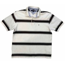 Preppy Tommy Hilfiger Polo Shirt Striped Mens XL Black White Cotton