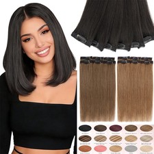 100 Remy Clip In Real Human Hair Extensions Short 6Pcs Hairpiece Pad Invisible