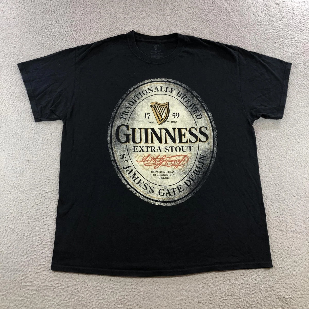 T-shirt Guinness Foreign Extra Taille XL Noir - Occasion Très Bon état, 100% Coton, Motif Graphique