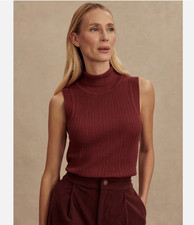 Varley Anastasia Rib Knit Tank in Burgundy Size Large Women Sleeveless Red