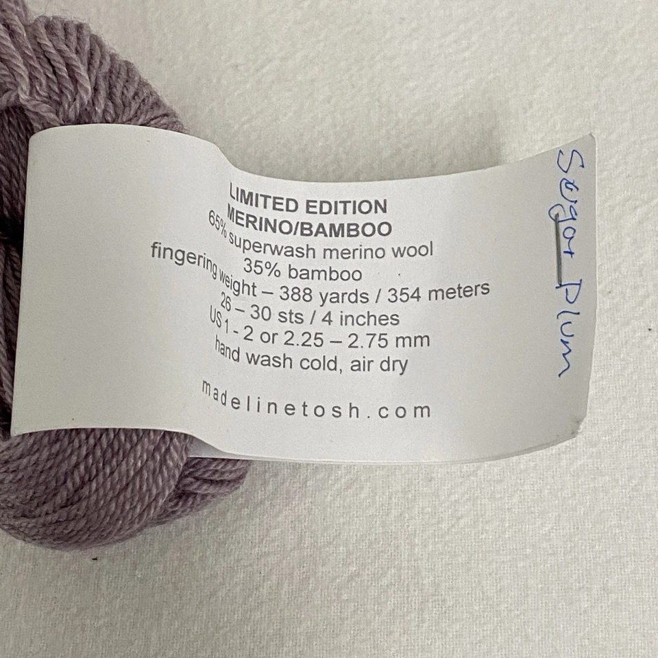 Madelinetosh Yarn Sugar Plum Merino Wool Bamboo Finger weight 1 Skein New - Image 4 of 4