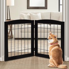 LZRS 2-Panel Freestanding Foldable Wood Dog Gate Solid Wood Steel Wire
