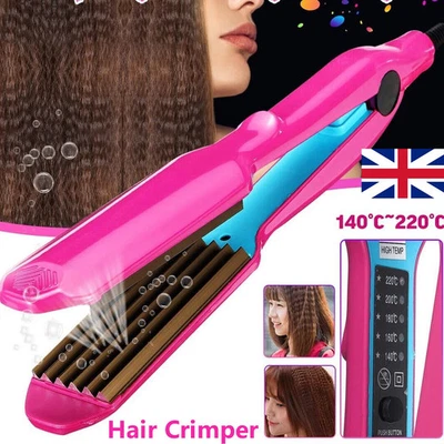 Wet/Dry Titanium Alloy Hair Crimper Crimping Perm Slipnt Waver Curler Salon UK🔥