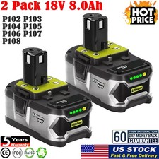 2X 8.0 Ah Battery For RYOBI 18V P108 Lithium For One Plus 18 Volt High Capacity