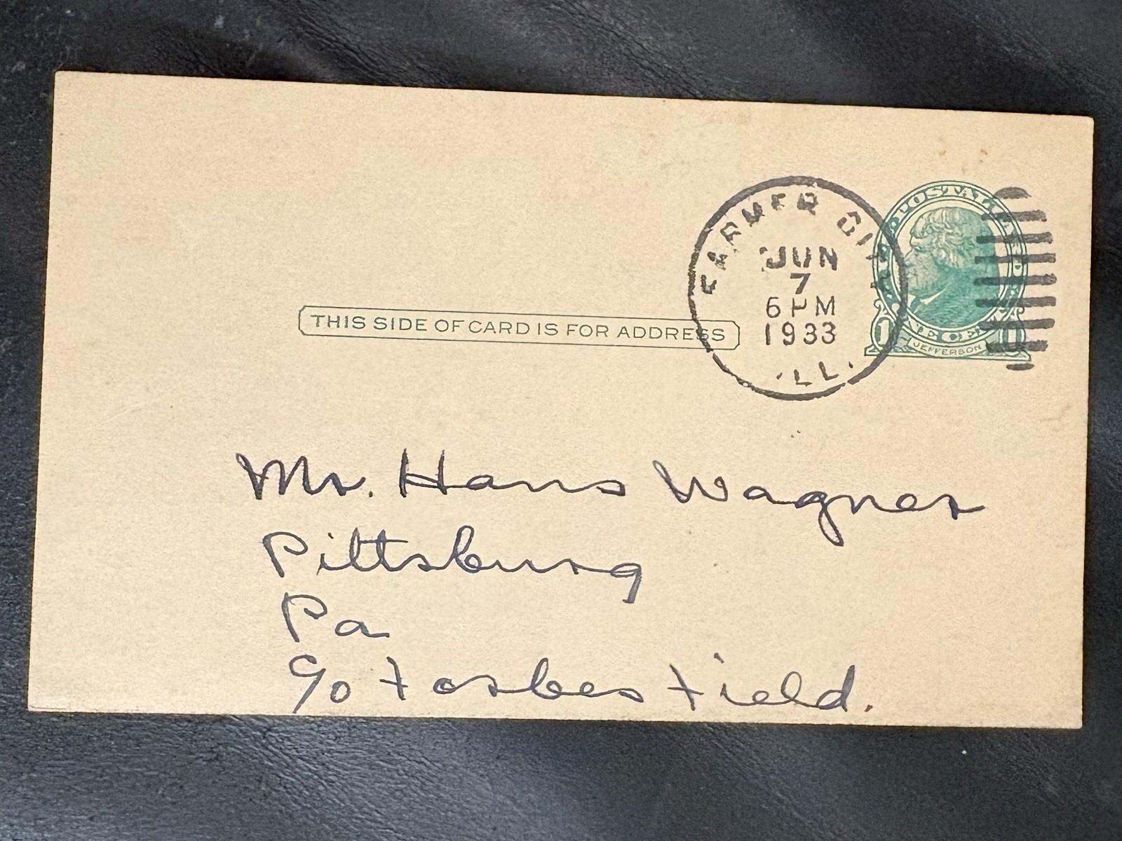 1933 Baseball HOF MLB Pittsburgh Pirates Honus Wagner Correspondence Postcard
