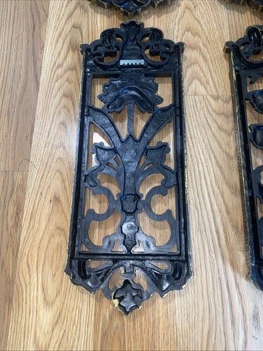 4-Vintage MCM Boho Dart Homco 7368 Ornate Floral Wall Plaques Black Gold - Picture 9 of 16