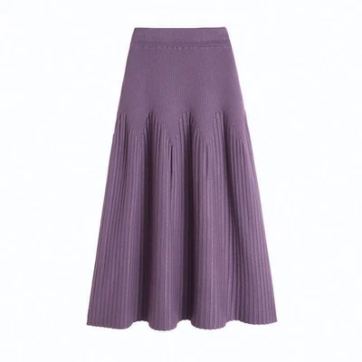 Damen Strickrock A-Linie Plissiert Halb Kleid Big Swing Elastisch Hohe Taille - Bild 1 von 4
