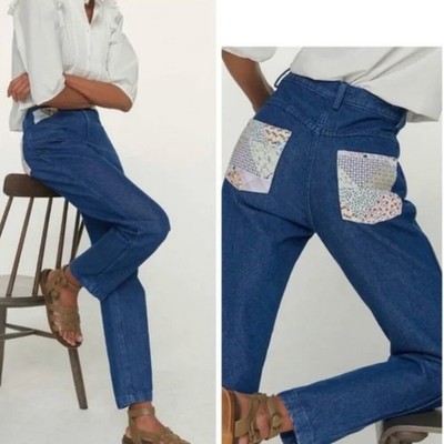 Anthropologie Carleen Floral Straight Jeans Patchwork USA Made Classic Size 31