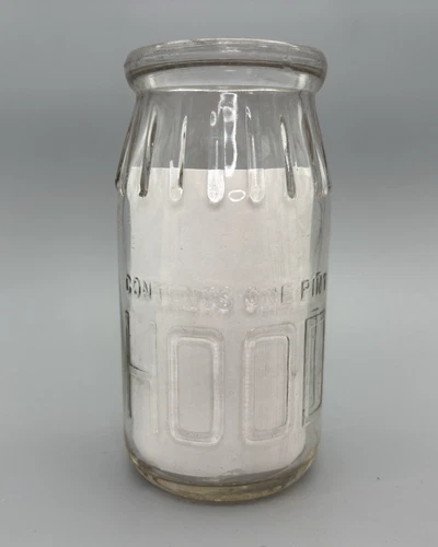 Vintage heavy clear glass milk bottle Hood dairy Boston embossed ribbed one pint