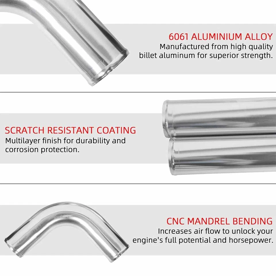 2.5" Universal 12Pcs Sliver Intercooler Piping Kit+ Blk Coupler T-Bolt Clamp - Image 4 of 4