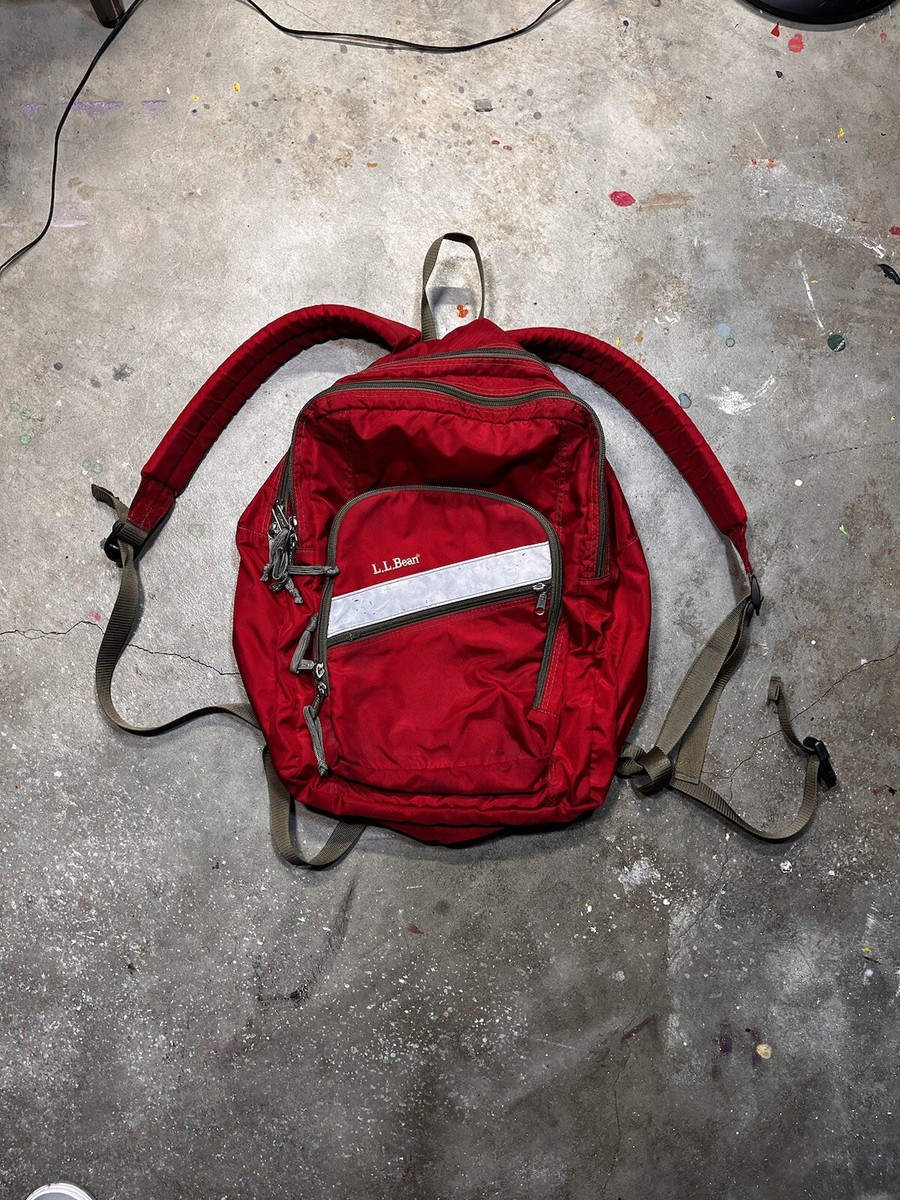 Vintage LL Bean Large Nylon Reflective Backpack Red Hiking Camping 