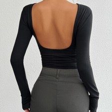 Femmes Sexy Slim Tricot Haut Basique T-Shirt Solide Décontracté Mode