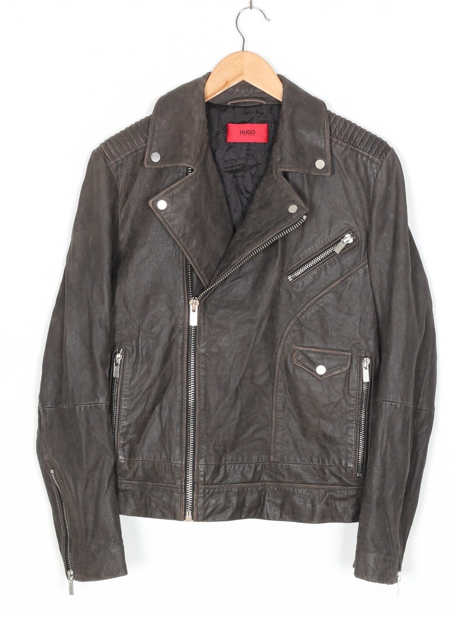 HUGO BOSS Lonec Vintage Look Büffelleder Biker Jacke Herren Größe