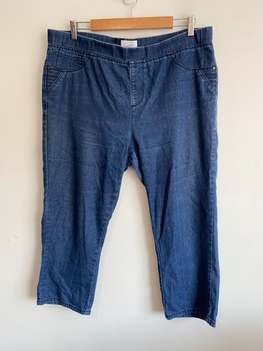W Lane Cotton Denim Jeans Womens Plus Sz 16 Blue Cropped Elastic Waist Pockets