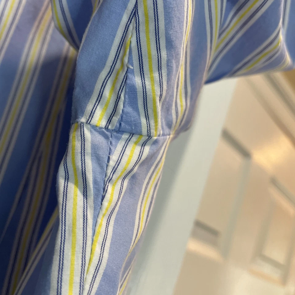 Fine Garments by Bell Women's 14 Blue Yellow Striped 3/4 Ruffle Sleeve Blouse - Image 4 of 4