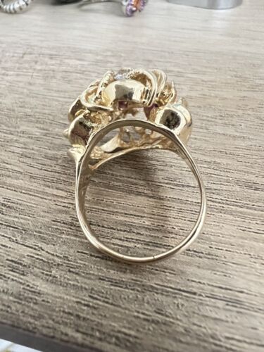 14k Yellow Gold Vintage Ladies Natural Ruby Diamond Cluster Cocktail Ring 7.75 - Picture 8 of 11