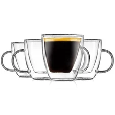 NutriChef NGCOF44 5.2 Oz Double Walled Glass Coffee Mugs with Handle (Set Of 4)