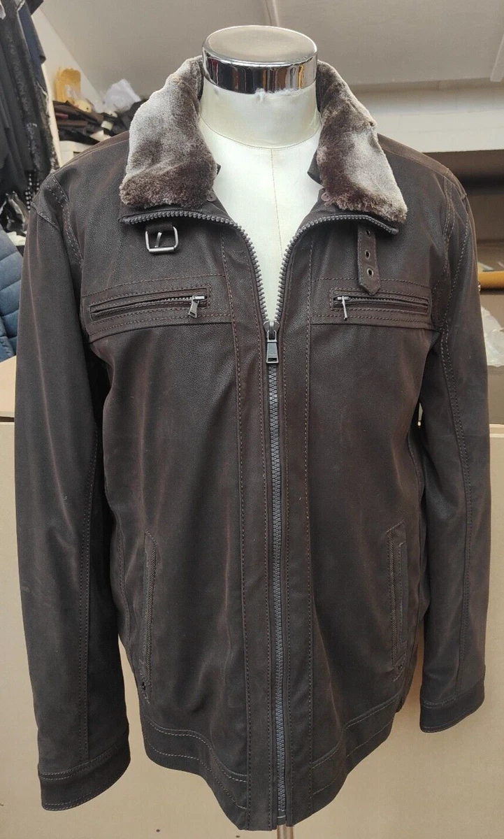 Louis Feraud Men s Brown Mock Leather Shearling Jacket XXL
