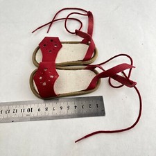 Vintage Doll Shoes Sandals - Red, Approx 10cm, Leather  Fabric