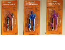 Fiskars Compass and Protractor Set - Make Circles Up to 12" CHOICE of COLOR