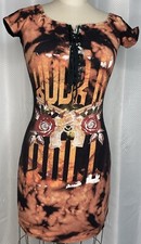 BETTER BE WOMEN'S BODYCON DRESS CREW NECK SHORT SLEEVE GUN ROSES PRINT BLACK M