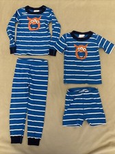 Hanna Andersson Pajama Set 100 Boy 4 Blue Monster Stripe Short And Long John Lot