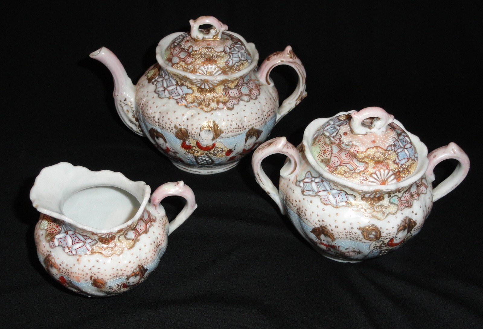 Antique Japanese Satsuma Tea Set Hand painted Eggshell Porcelain