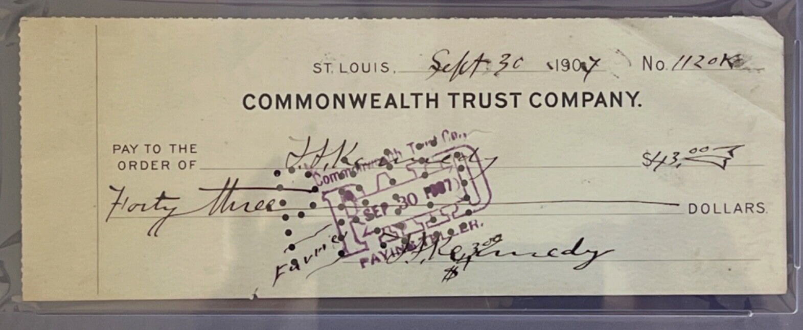 Ted Kennedy Signed Check With 3 Autos 1885 White Sox Invented Catcher's
