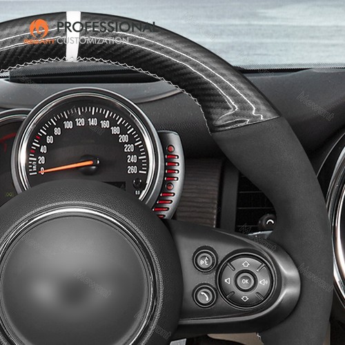 Suede Carbon Fiber Steering Wheel Cover for Mini Clubman Convertible Countryman - Picture 4 of 10