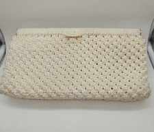 Vintage 12 Inch Macrame Purse Clutch - White - Macrame Vintage