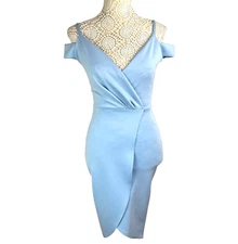Be Jelous Cocktail Dress Women's UK Size 6 Pale Blue Wrap Occasion Elegant