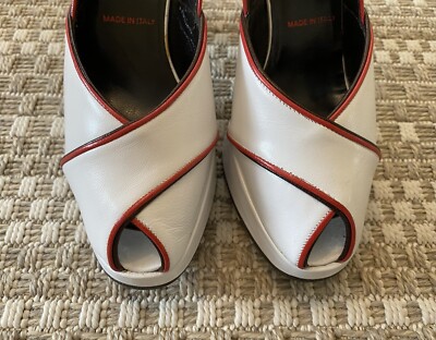 vintage Prada MIU MIU White Leather Platform Slingback High vintage Prada MIU MIU White Leather Platform Slingback High
