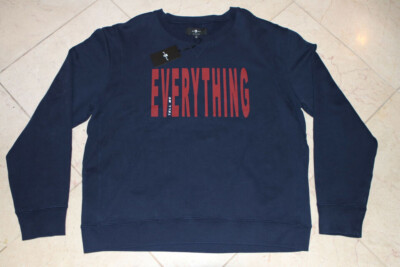 7 For All Mankind Men s  Tell Me Everything  Fleece Sweatshirt $139 Navy NEW L